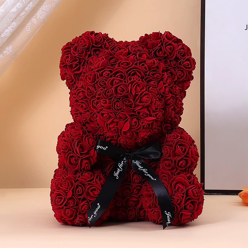 Handcrafted Rose-Foam Teddy Bear Gift Sculpture With Heart Accent