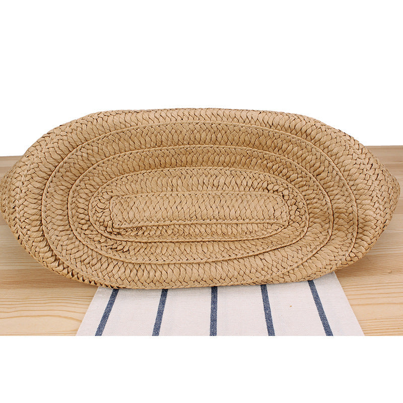 Trendy Beach Bag Made of Woven Straw and Leather Accents Bowlift