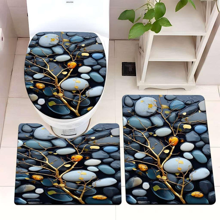 Decorative Rock and Butterfly Bathroom Mat Set Bowlift