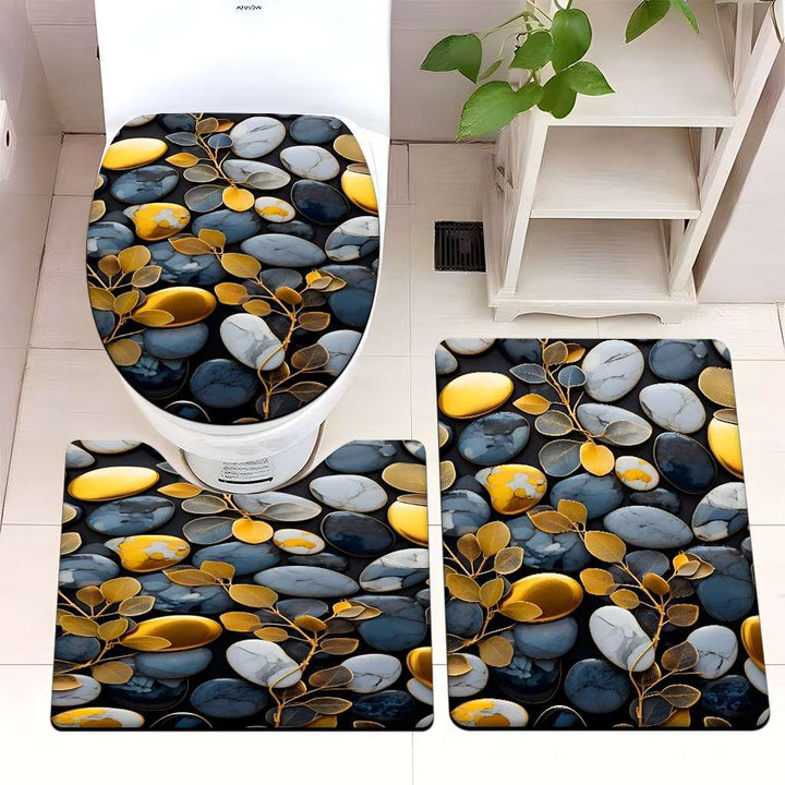 Decorative Rock and Butterfly Bathroom Mat Set Bowlift