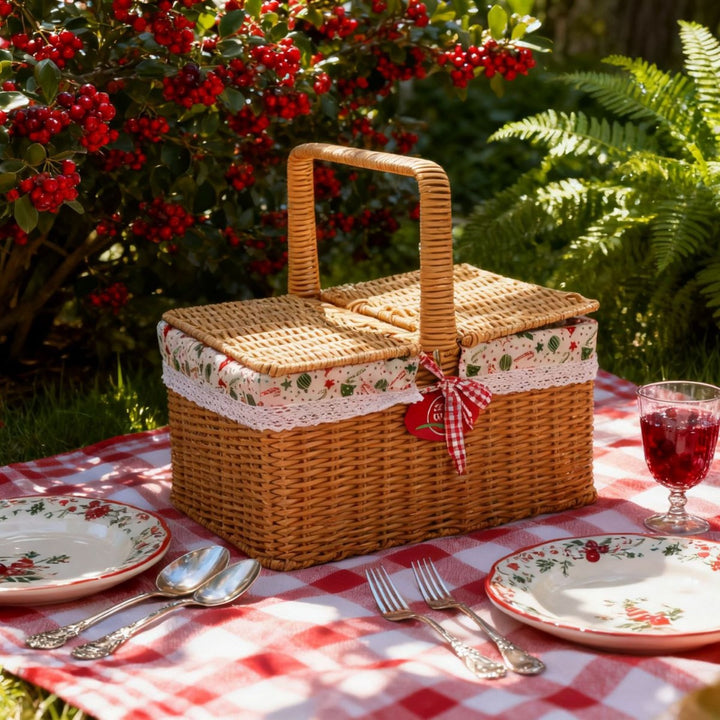 Ladies picnic basket with elegant fabric cover and practical carrying handles Bowlift