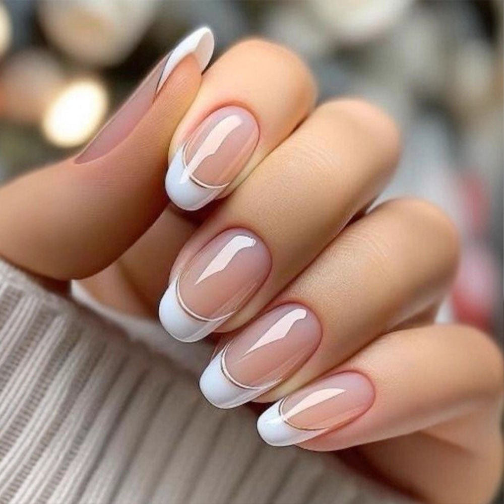 Artificial nails in modern French-tip design Bowlift