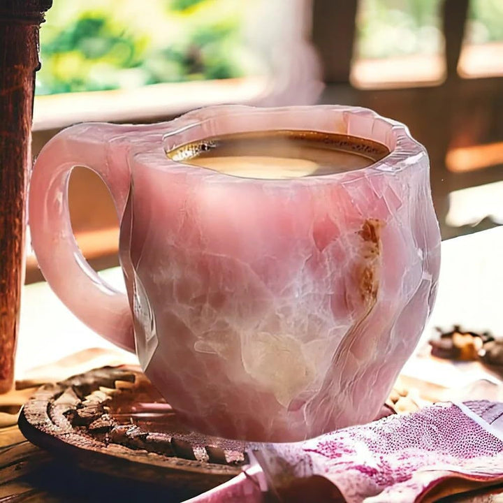 Hand-Carved Natural Agate Geode Coffee Mug With Polished Rim And Crystalline Interior