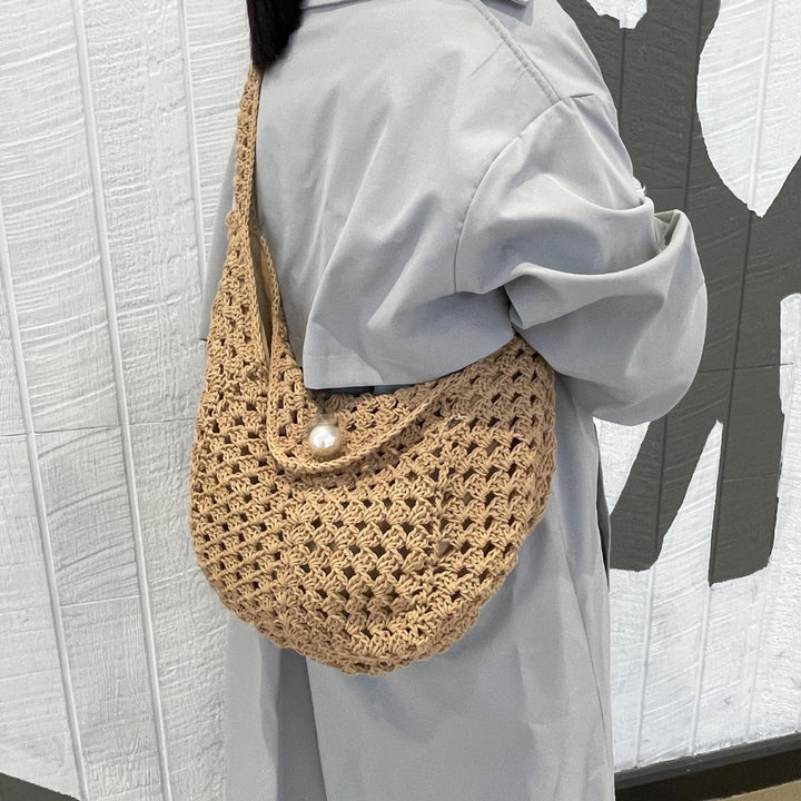 Hand-knotted shoulder bag with bead closure Bowlift