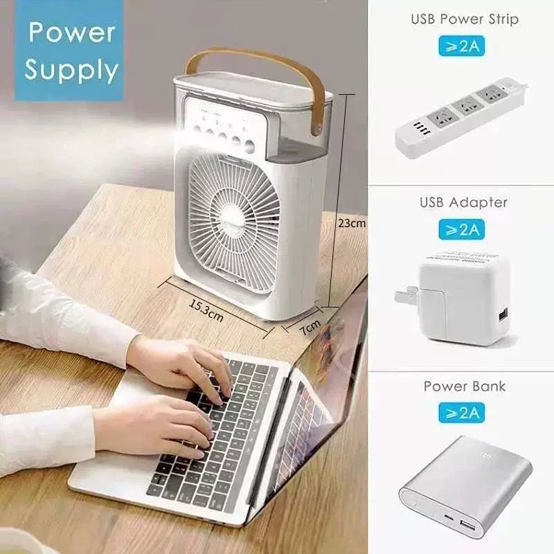 Unisex One Size Portable USB Humidifying Desk Fan with Ambient LED Mood Light and Multi-Stage Air Circulation Bowlift
