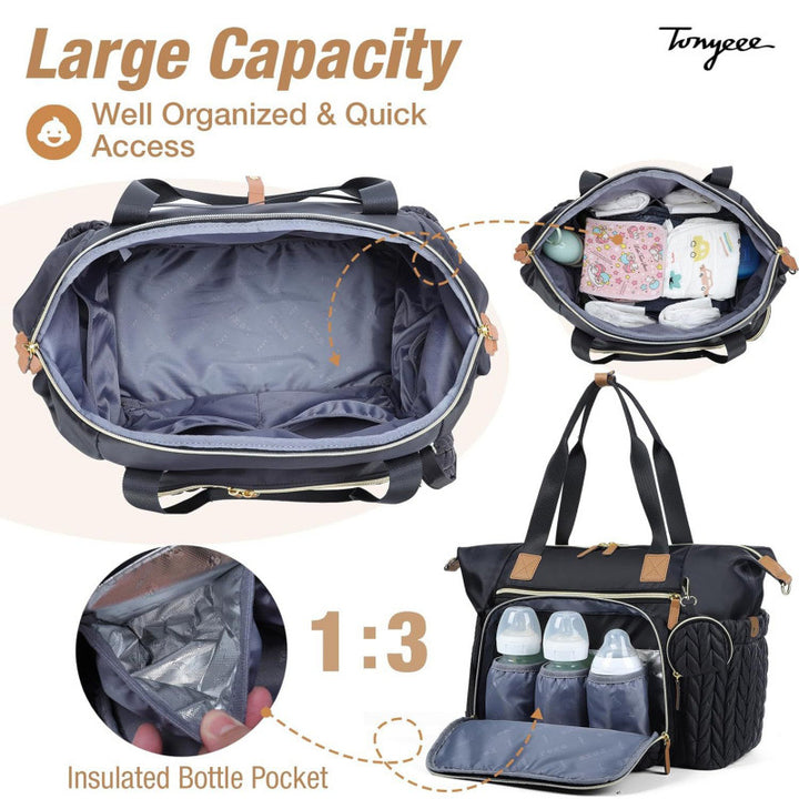 Multi-Purpose Quilted Diaper Tote Bag Bowlift