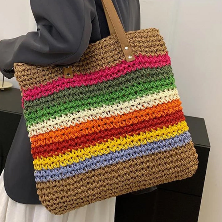 Handmade beach bag with colorful striped pattern Bowlift