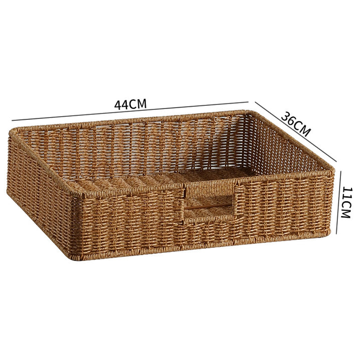 Handwoven Rectangular Storage Basket with Cut-Out Handles Bowlift