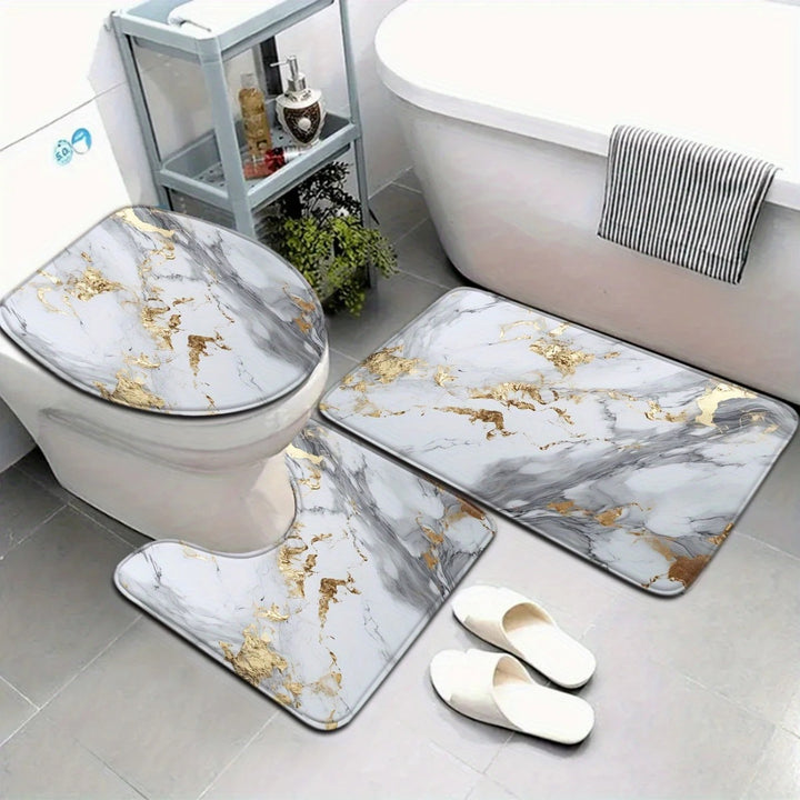 Artistic Marble Print Bath Mat Set Bowlift