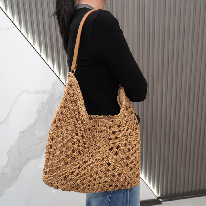 Large macrame bag with leather accents Bowlift