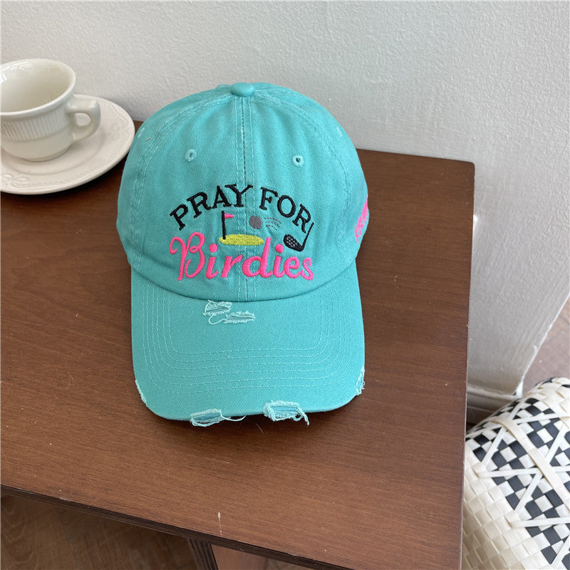 Women's Casual Distressed Embroidered Baseball Cap Bowlift