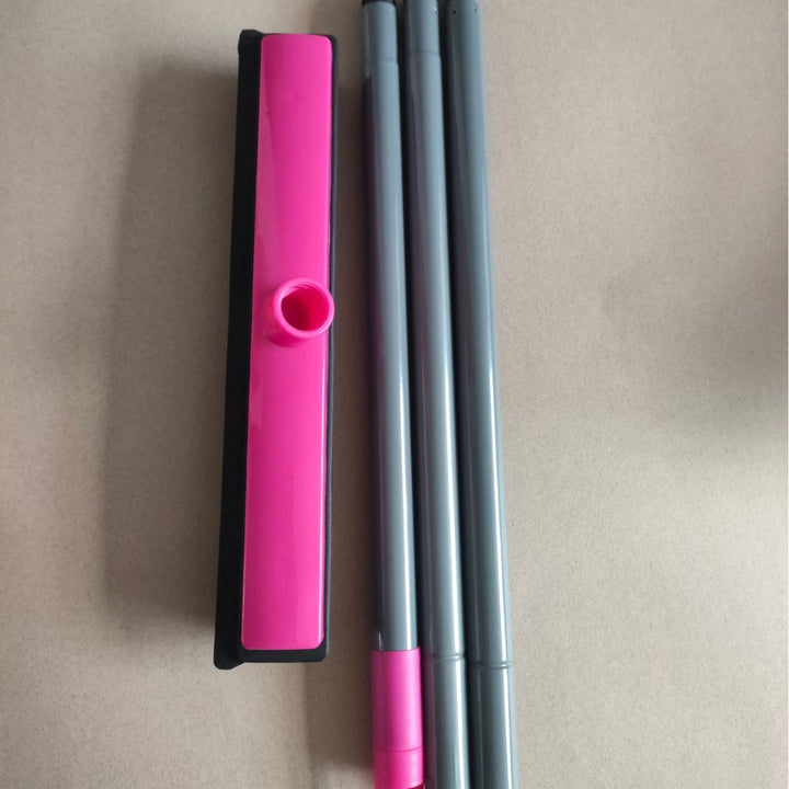 Heavy-Duty Rubber Floor Squeegee With Telescopic Handle And Angled Swivel Head