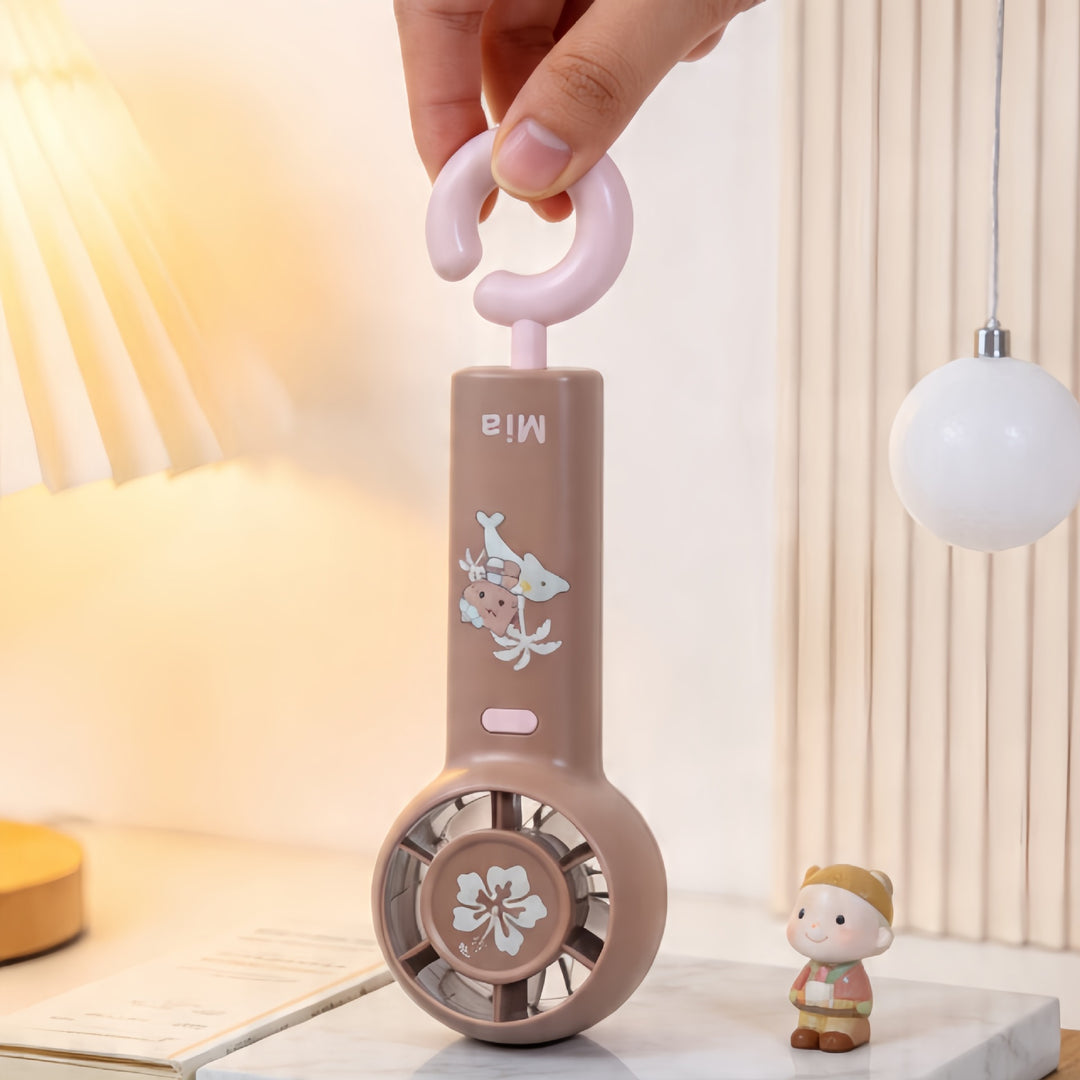 Women's Portable Handheld Fan with Ergonomic Design and Cute Bowlift Motif