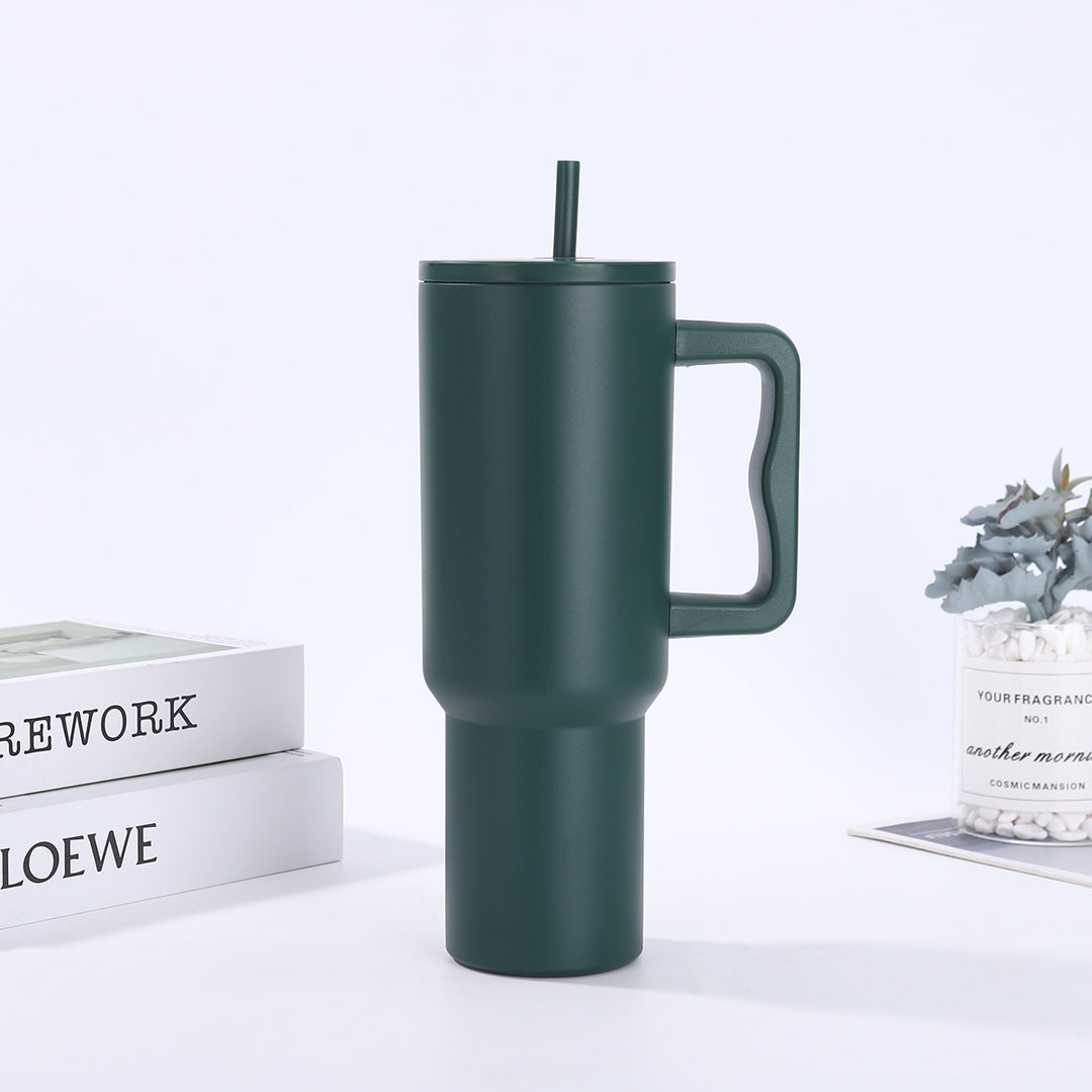 Double-Wall Insulated Travel Tumbler With Ergonomic Handle And Removable Straw