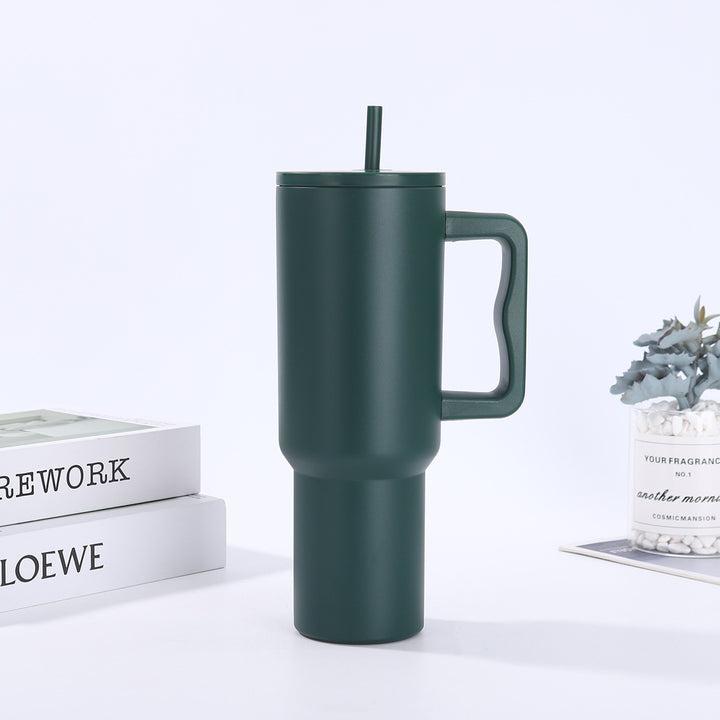 Double-Wall Insulated Travel Tumbler With Ergonomic Handle And Removable Straw