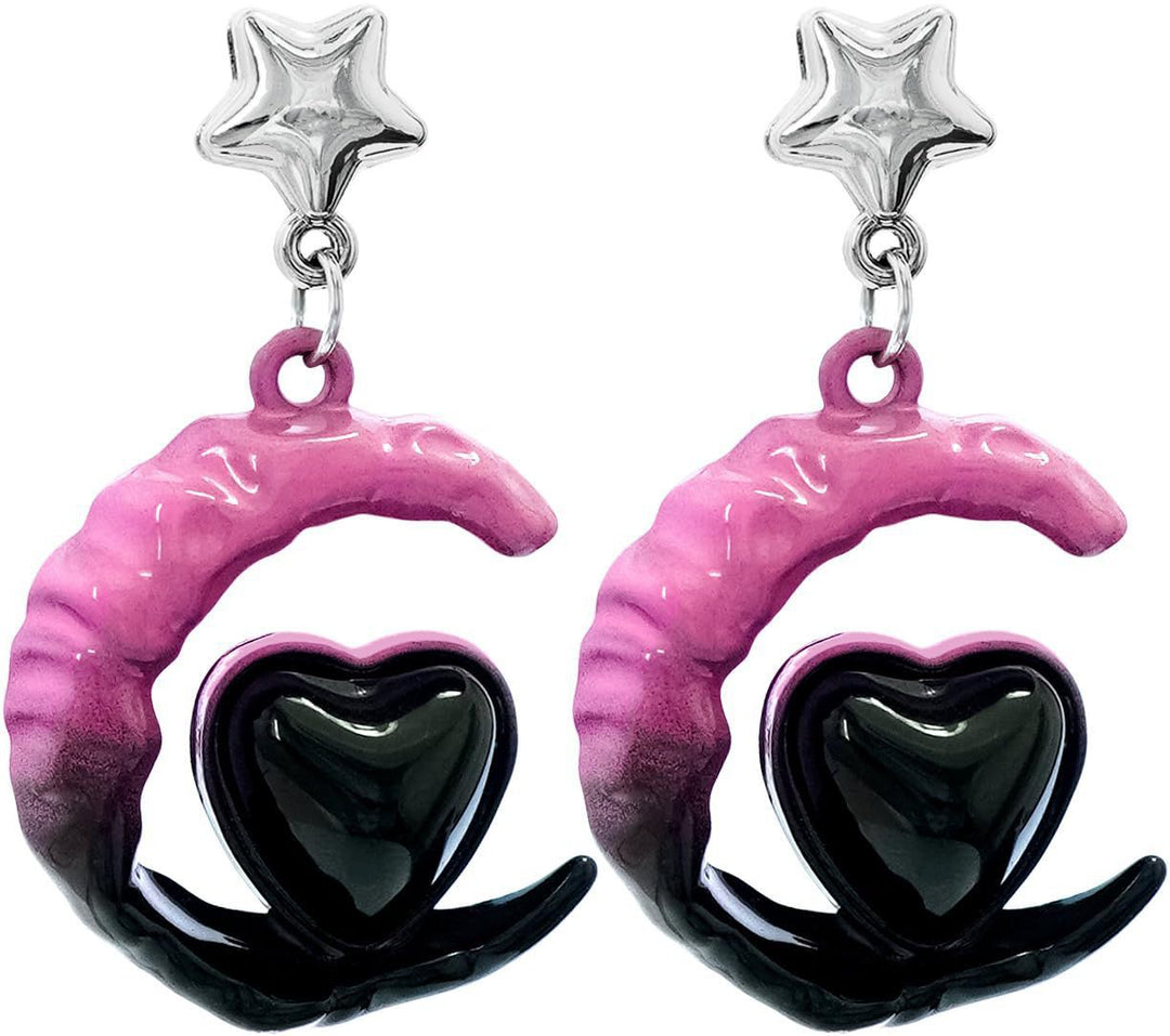 Artistic Moon and Heart Dangle Earrings Bowlift