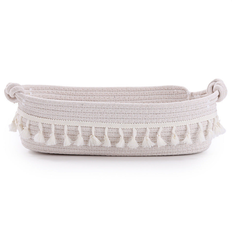 Women Decorative Storage Basket with Fringe Decoration Bowlift