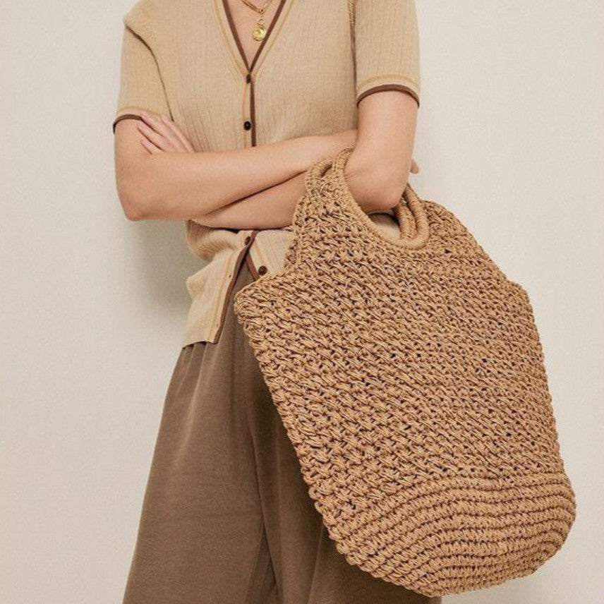 Hand-knotted straw bag with round handle Bowlift