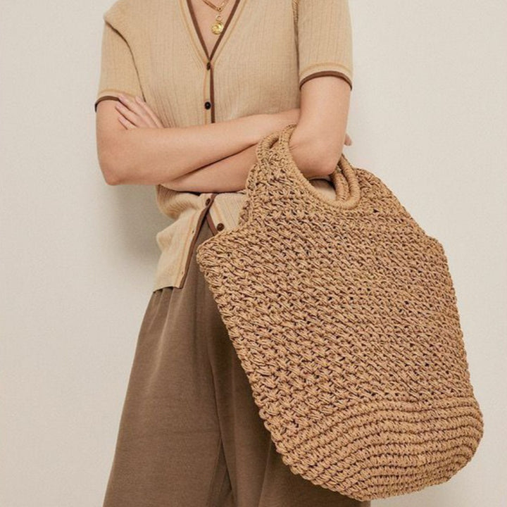 Hand-knotted straw bag with round handle Bowlift
