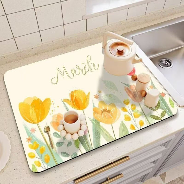 Decorative Floral Print Kitchen Counter Mat Bowlift