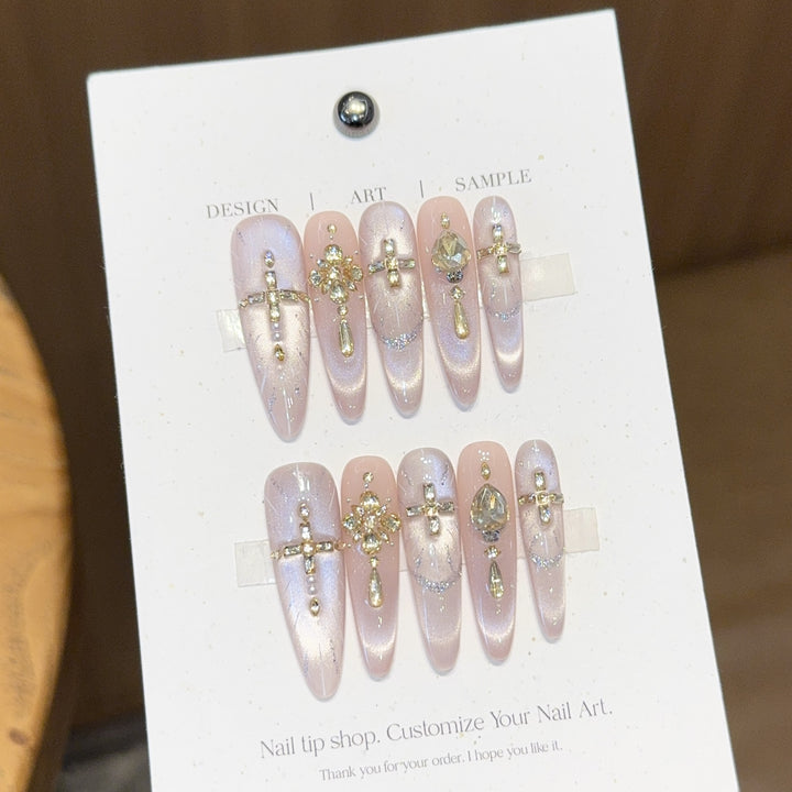 Artificial nails with elegant rhinestone and glitter details Bowlift