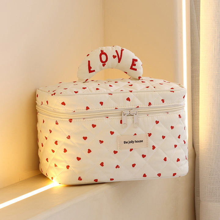 Cosmetic Storage Bag with Padded Design and Cute Heart Motif Bowlift