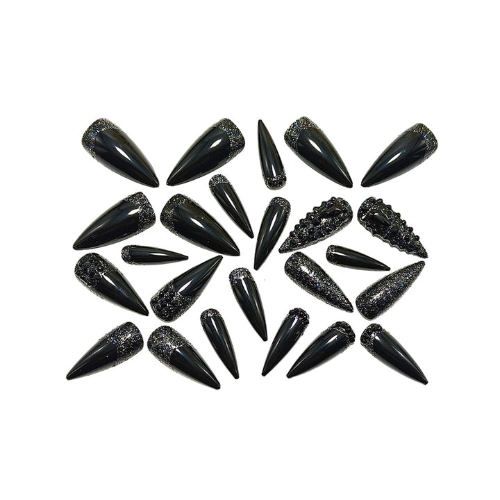 Artificial nails in elegant stiletto design with sparkling rhinestone appliqués Bowlift