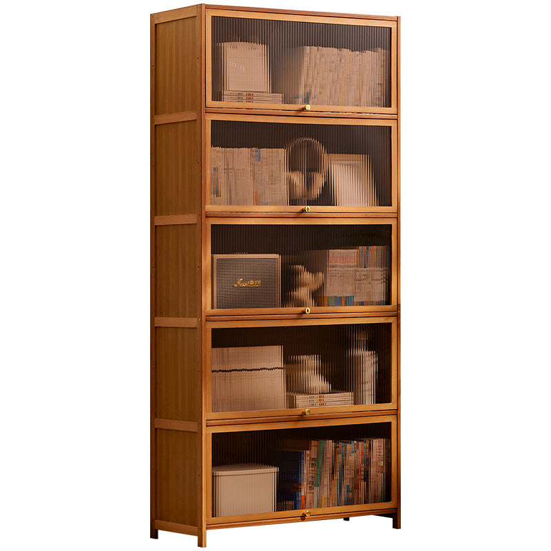 Bookcase with Transparent Glass Doors and Sturdy Shelves Bowlift