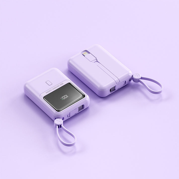 Compact power bank with integrated charging cable and digital display Bowlift