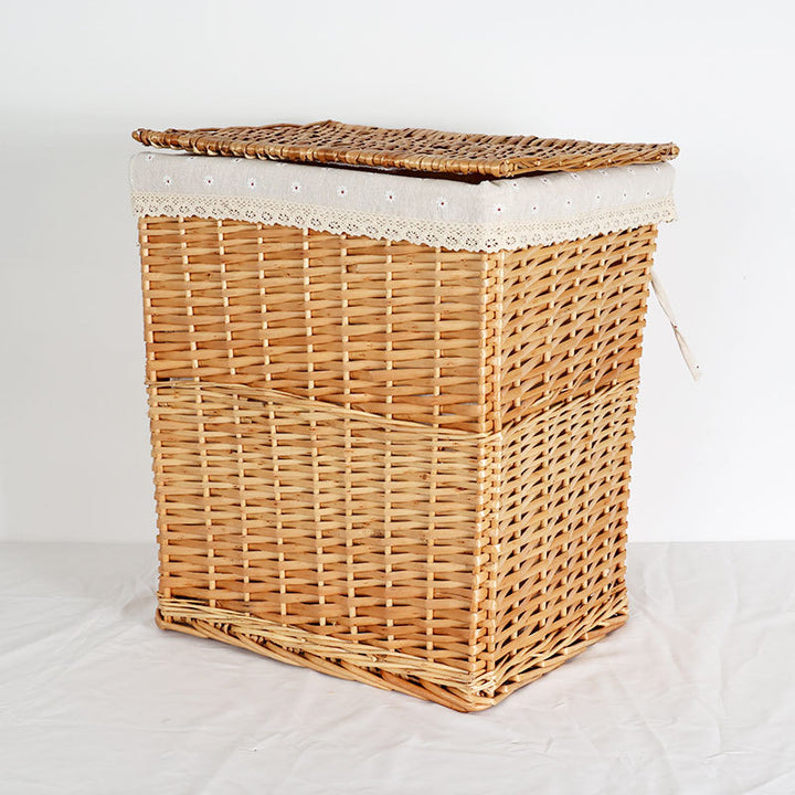 Women's laundry basket with decorative fabric cover and practical lid Bowlift