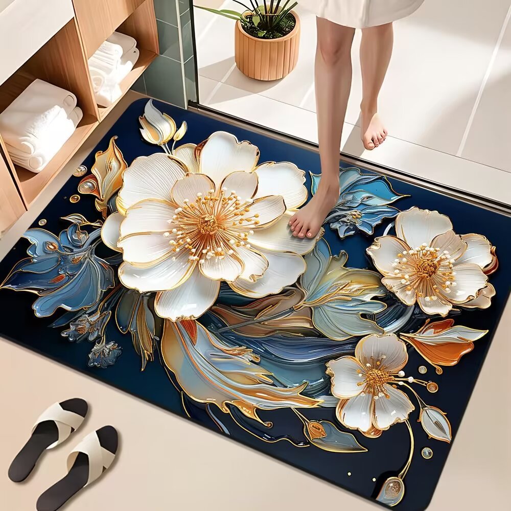 Floral Design Bathroom Mat Bowlift