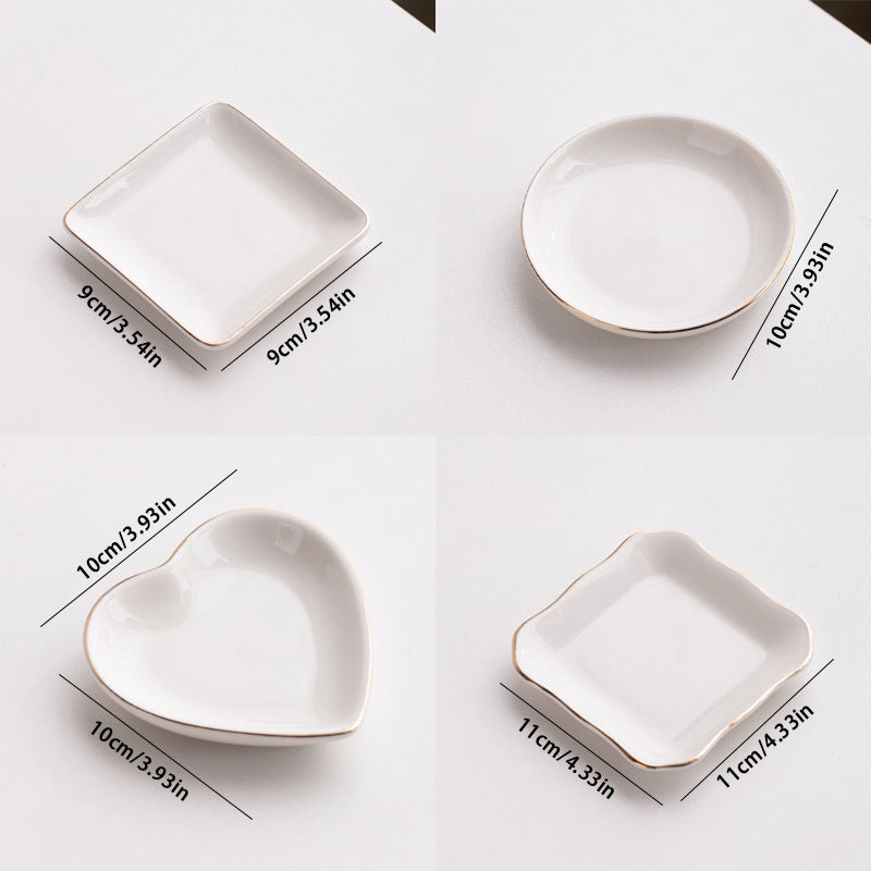 Ceramic Appetizer Dipping Dish Set Mixed Shapes With Gold Rim Detail