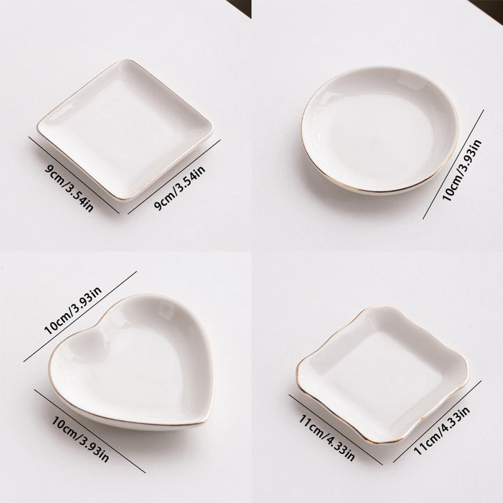 Ceramic Appetizer Dipping Dish Set Mixed Shapes With Gold Rim Detail