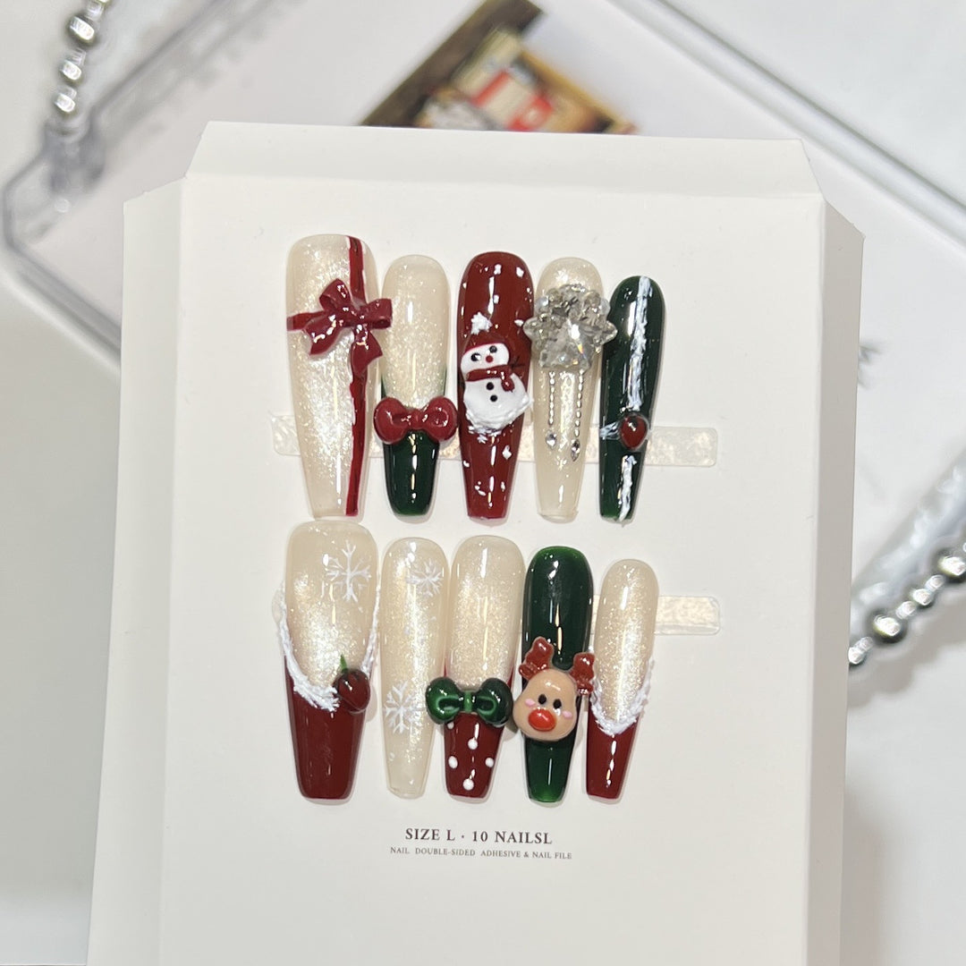 Snowflake-Inspired Glitter Press-On Nail Set Bowlift