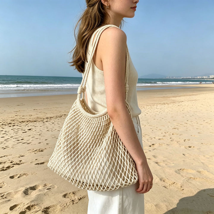 Mesh Beach Tote with Adjustable Drawstring Bowlift