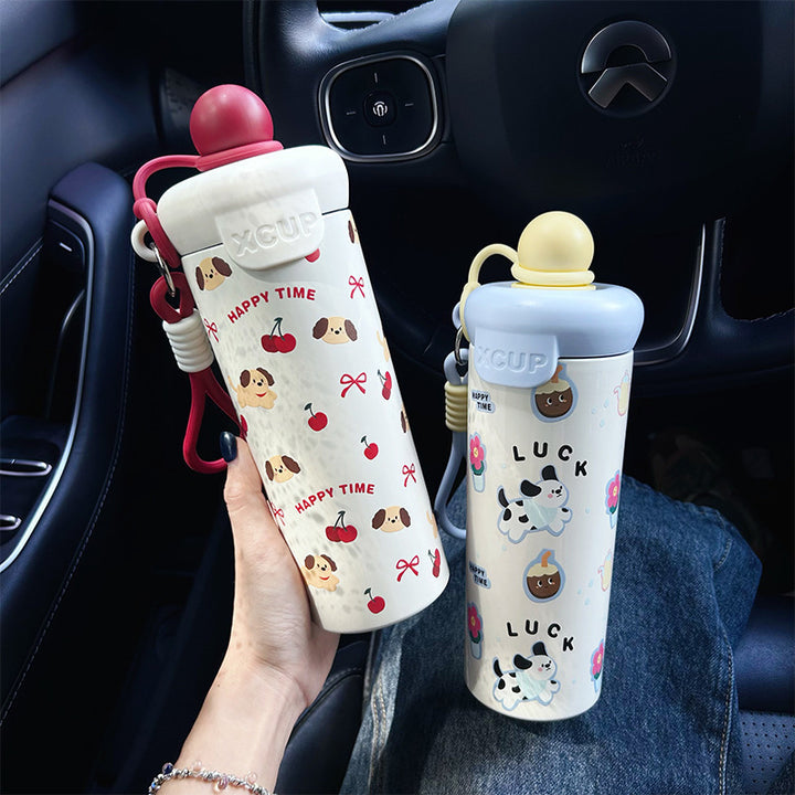Insulated Stainless Steel Travel Water Bottle with Leakproof Flip Lid and Silicone Carry Strap Bowlift
