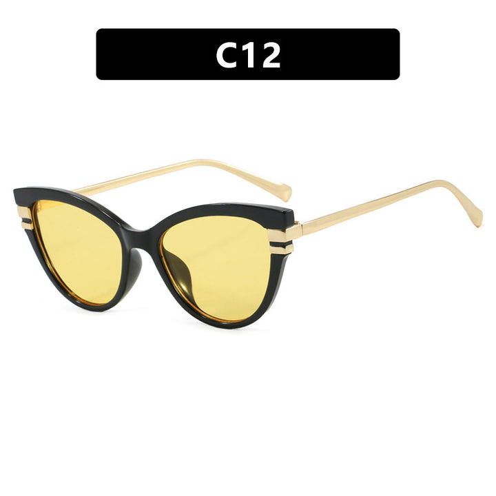Ladies Cat-Eye Sunglasses with Elegant Plastic Frame and Golden Accents Bowlift