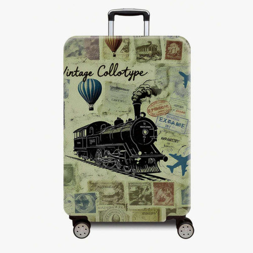 Unisex nan robust Hartschalen Trolley with nostalgic railway collage print, fully rotating smooth-running wheels and retractable telescopic handle Bowlift