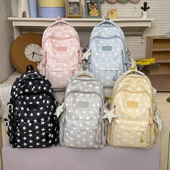 Trendy Star-Print School Backpack Bowlift