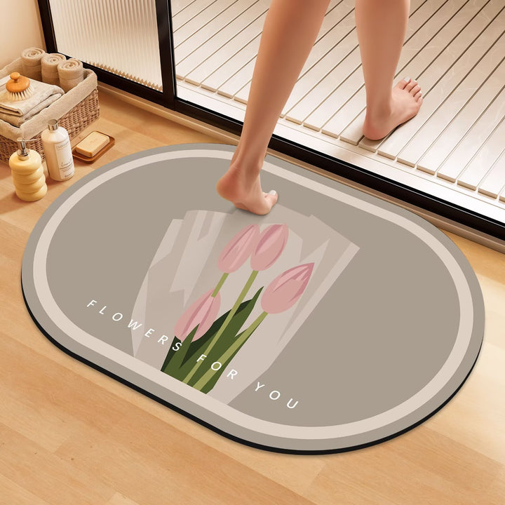 Artistic Floral Bath Mat Bowlift