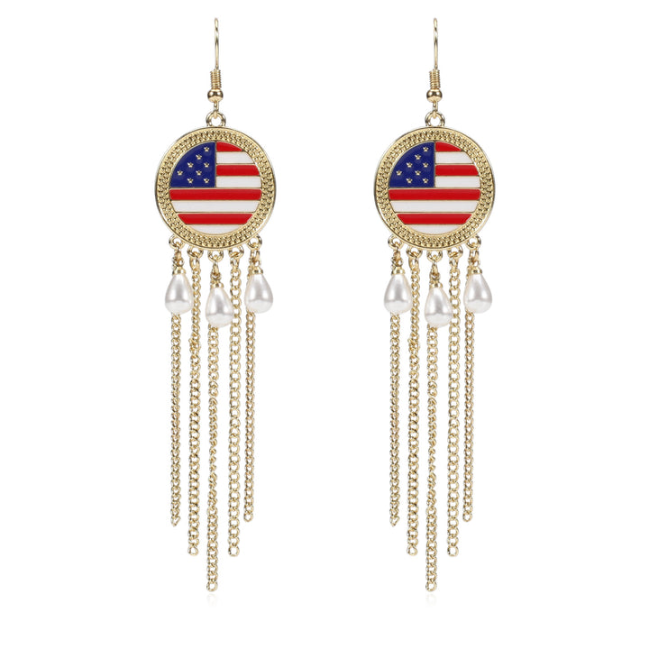 Women’s dangling earrings with enameled medallion and pearl fringes Bowlift