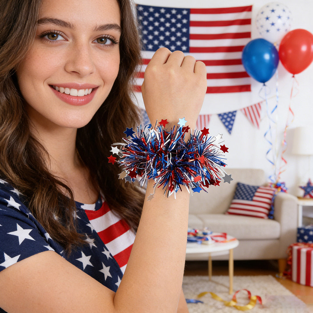 Independence Day festive tinsel pom-pom elastic wrist cuff Bowlift