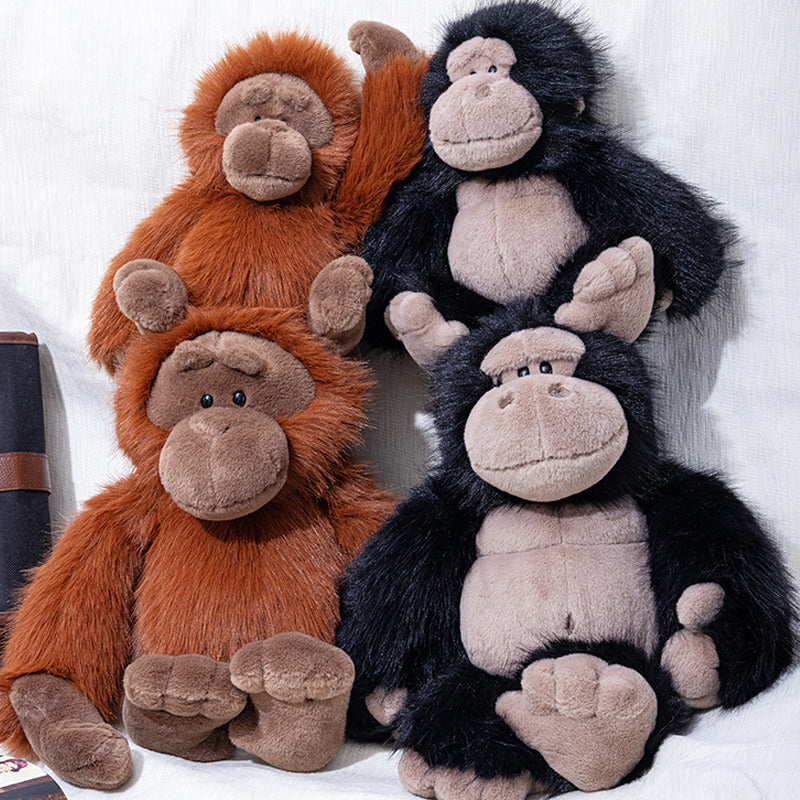 Plush Sitting Gorilla Toy with Long Faux Fur and Soft Bean-Fill Bowlift