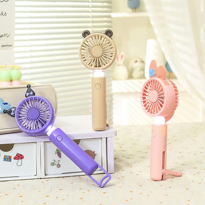 Ladies portable handheld fan with integrated LED light and animal ear design Bowlift