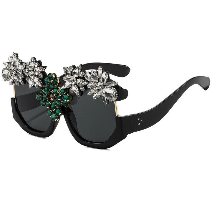Women Glamorous Sunglasses with Sparkling Crystal Flowers Bowlift