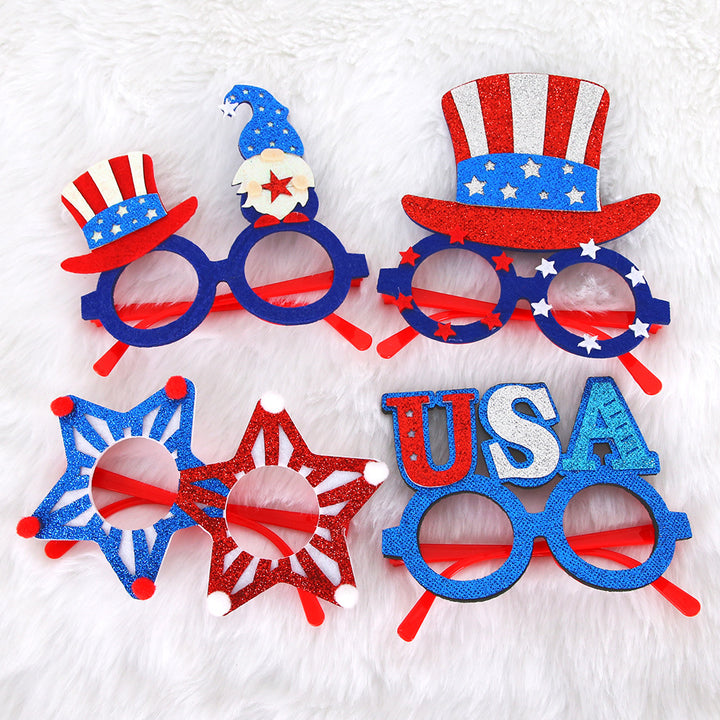 Unisex nan party glasses with USA glitter attachment and round frame Bowlift