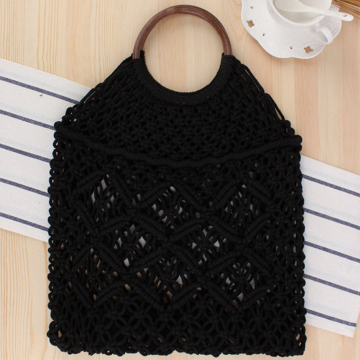 Macrame Tote Bag with Wooden Handle Bowlift