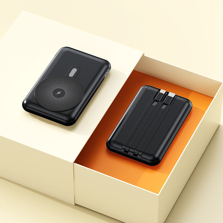 Portable power bank with integrated fast charging function and wireless charging option Bowlift