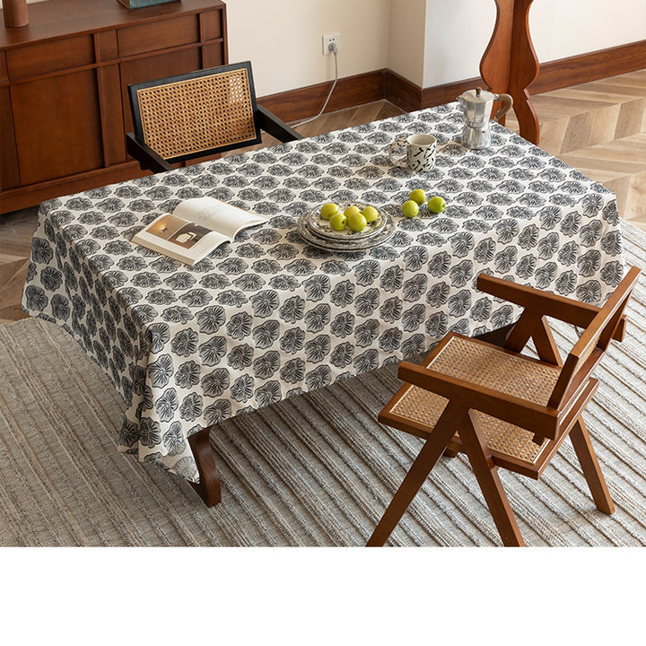 Rectangular cotton tablecloth with floral block print medallions Bowlift