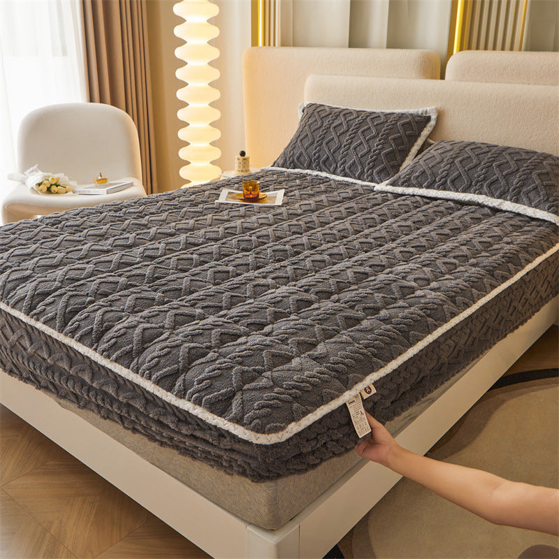 Plush Sherpa Quilted Mattress Topper With Deep-Skirt Non-Slip Fit And Embossed Cable Texture